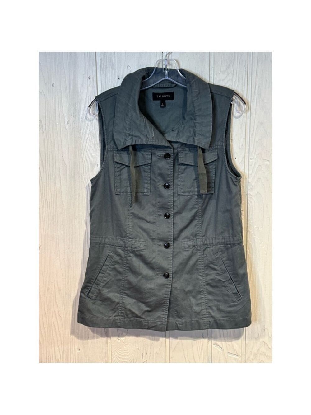 Talbots Green Vest Size Small Cotton Blend Button Down